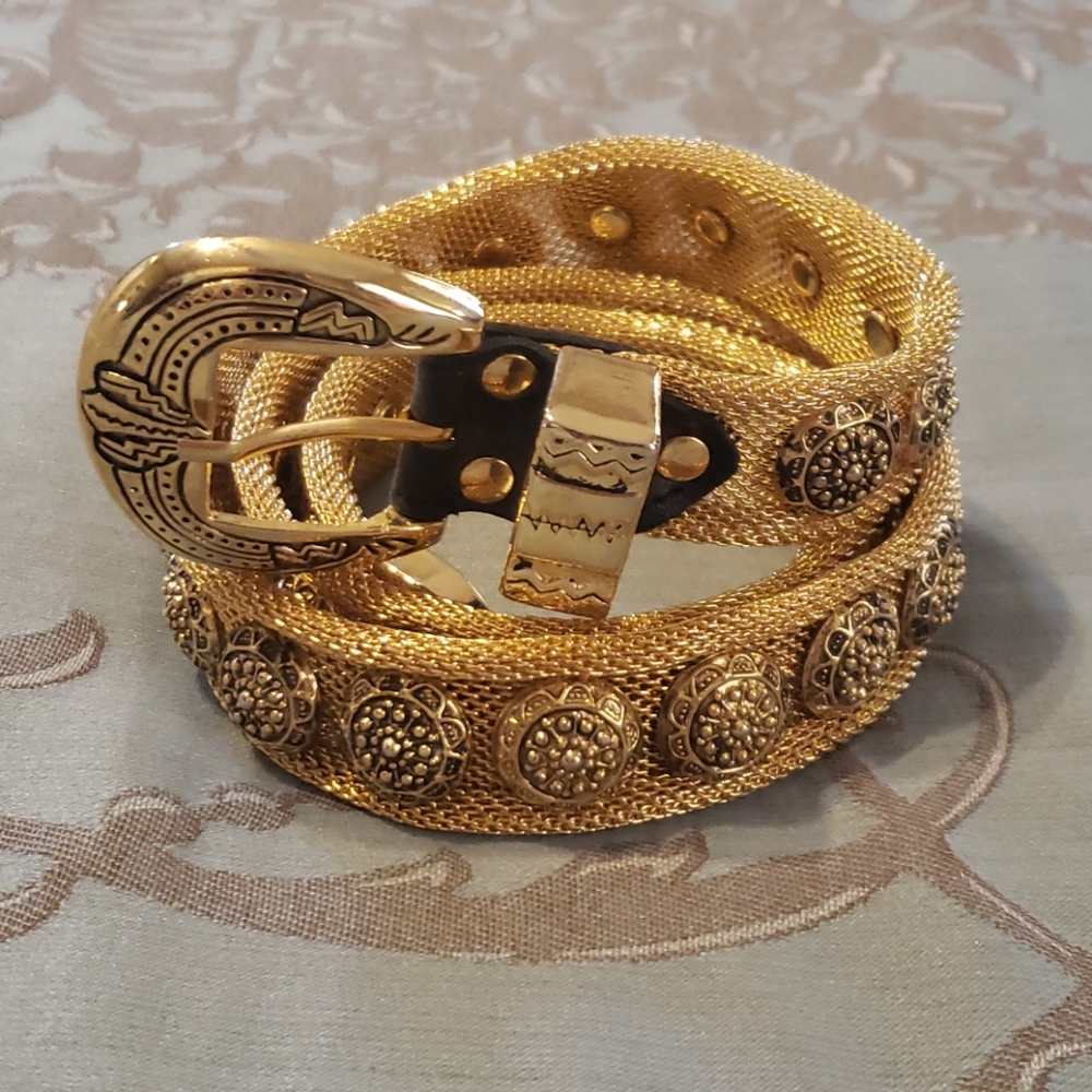Vintage Gold Mesh Belt Button Embelished
